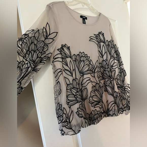 Alfani Taupe Rayon Blend Embroidery Floral Sheer Sleeve women’s size medium - Picture 6 of 14